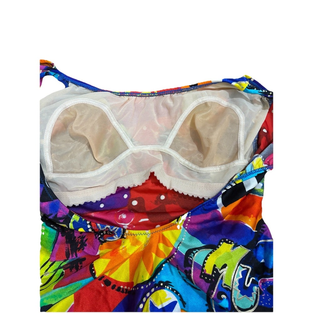 Vtg 80s 90s Gottex Bathing Suit Sz 8 Bold Pattern Colorful Abstract One Piece - Picture 4 of 6